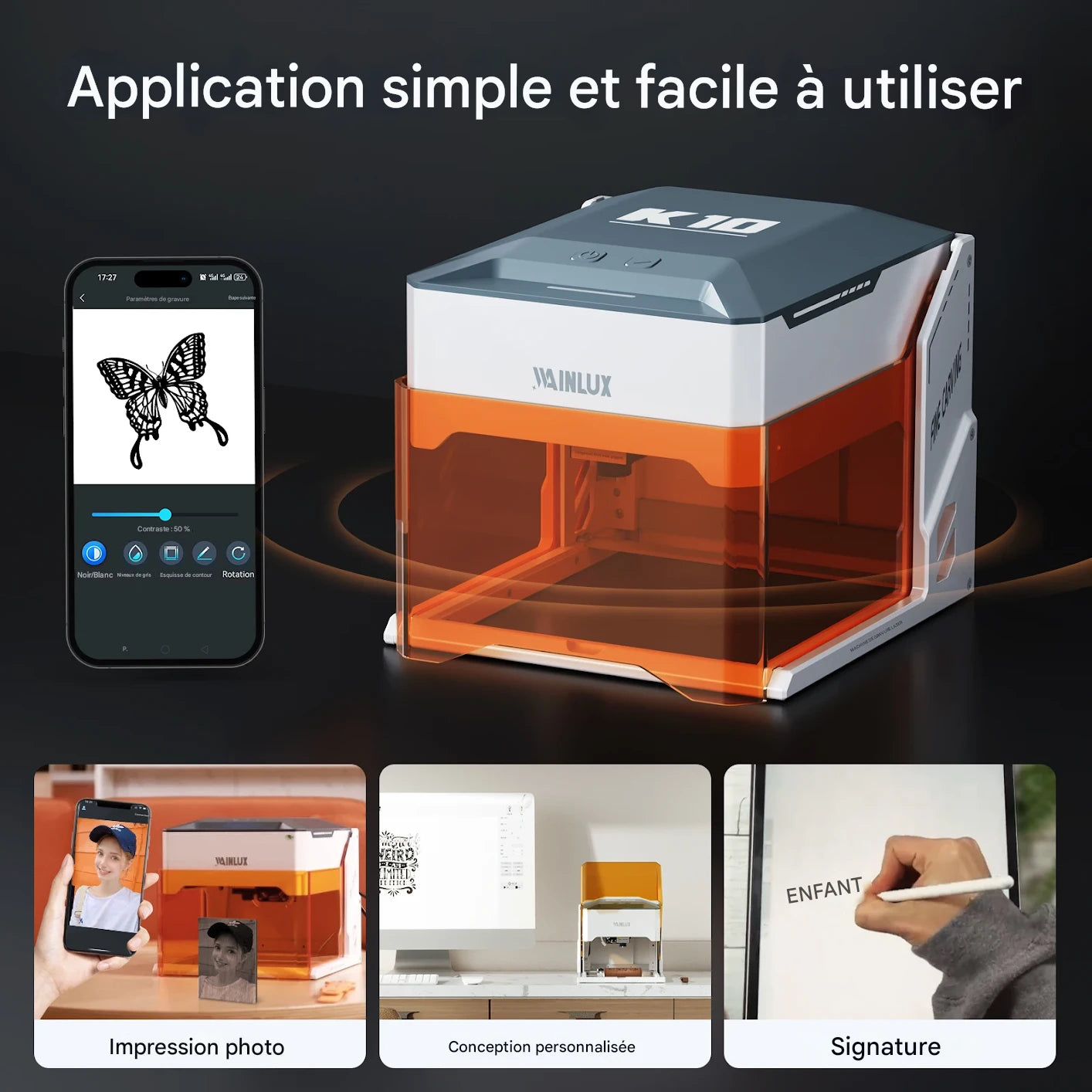 Graveur metal laser Wainlux-K10, Bluetooth, 3000mW