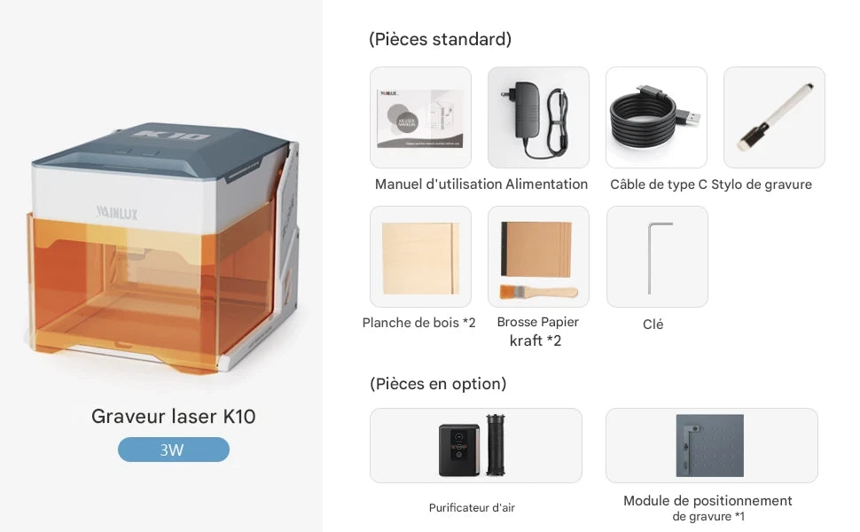Graveur metal laser Wainlux-K10, Bluetooth, 3000mW