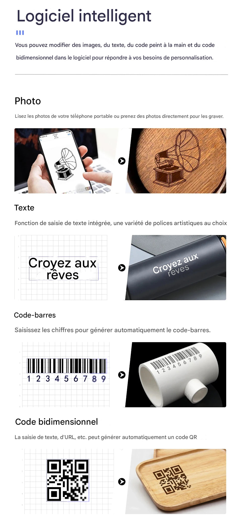 Graveur Laser bois - DAJA DJ6, Portable Bluetooth 3W pour Bois, Cuir, Papier, Plastique et Métal Peint